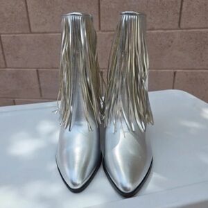 Chase + Chloe Metallic Silver Fringe Ankle Boots